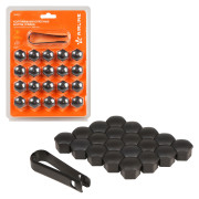 колпачки на колесные болты/гайки AIRLINE 17 мм, черные матовые, 20 шт.+ съёмник AWBN11