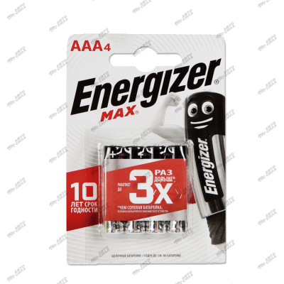 батарейка Energizer MAX E92/AAA(мизинчиковая) BP4 RU 1,5v блистер 4 шт/уп.E300157306