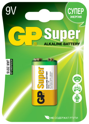 батарейка GP Super Alkaline алкалиновая 6LR61 (крона) 9V BP1 (1 шт/уп.) 02786