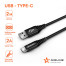 кабель USB AIRLINE USB - Type-C 2м, черный нейлоновый ACH-C-48