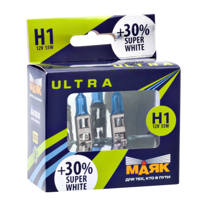 лампа МАЯК H1 12V 55W P14.5s ULTRA Super White + 30% (ком-т 2шт.) арт. 82120SW+30