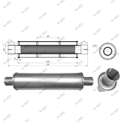 Резонатор CBD универсальный 11053057h под хомут. Нерж сталь. CBD420.607