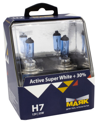 лампа МАЯК H7 12V 55W PX26d Active Super White +30% (ком-т 2шт.) арт. 72720ASW+30