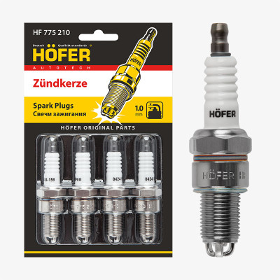 свечи HOFER для а/м LADA 2110 инж. 8V 3-х эл. (1мм, R, Cu) (блист. 4 шт.) (ан.BUR6ET) HF 775 210
