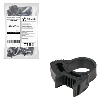 хомут силовой зубчатый замок AIRLINE 12-14/7 мм пластик (ПА66) черный (фас. 50 шт) ADHC013