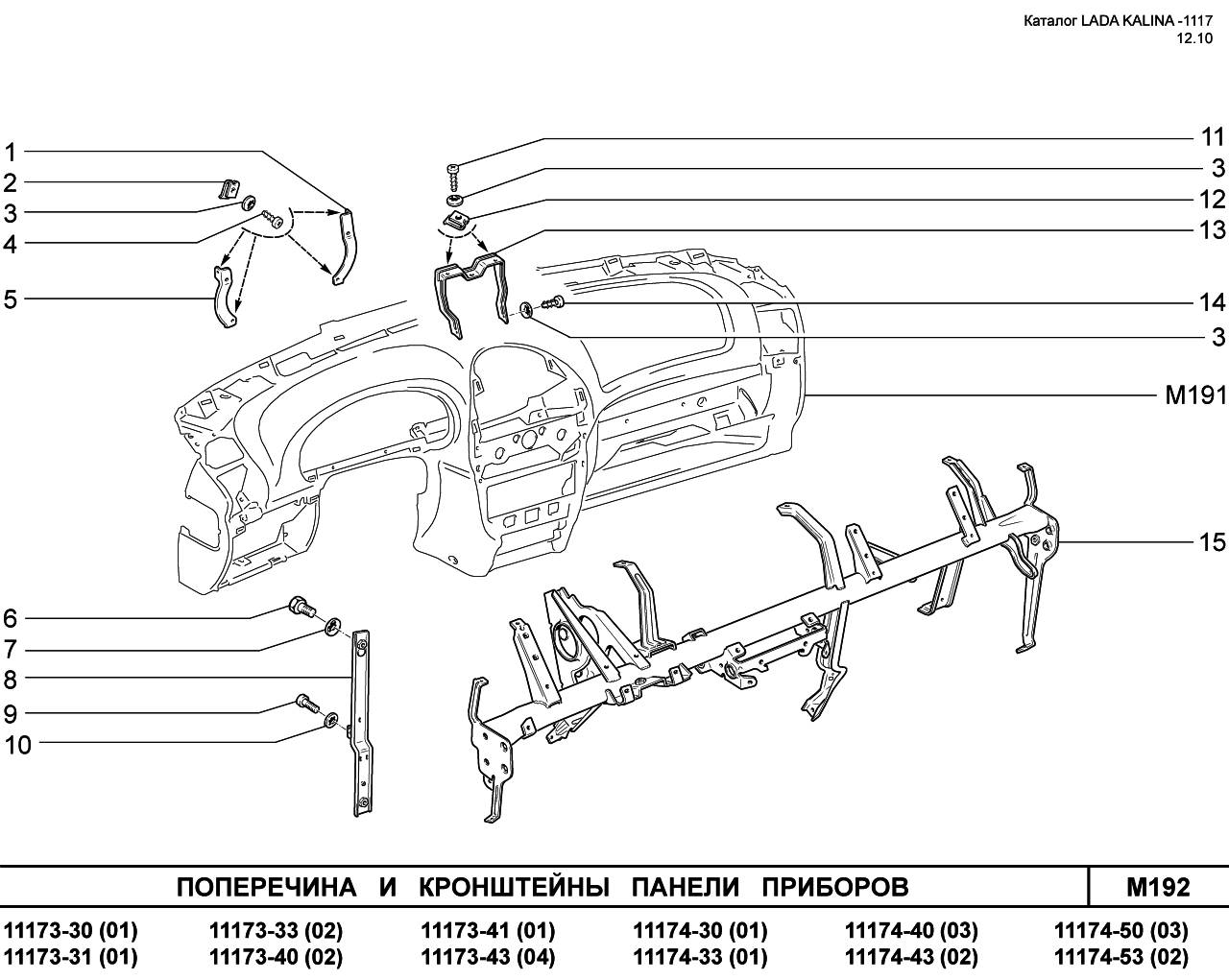 LADA KALINA 1117 08.06.2010 Поперечина и кронштейны панели приборов