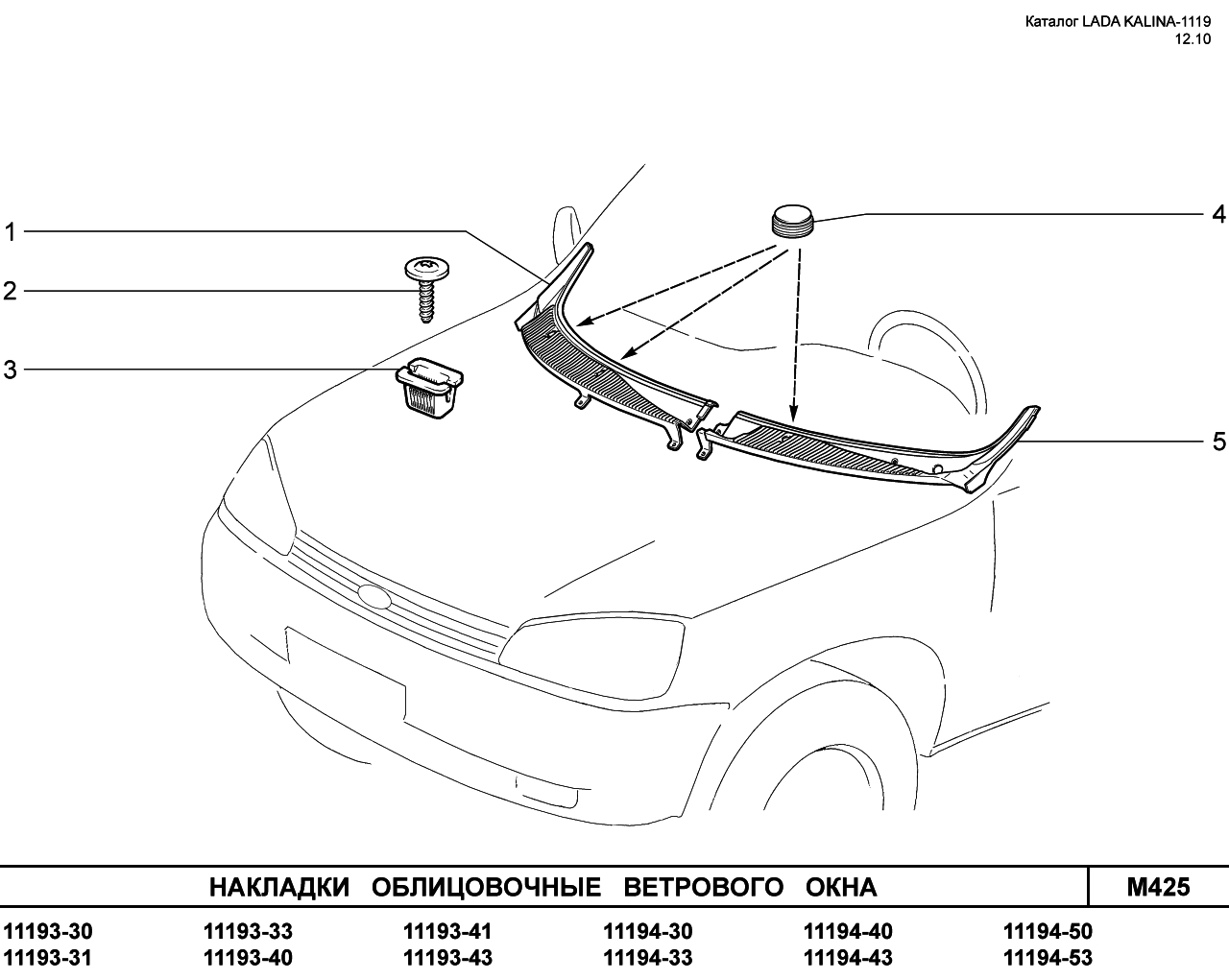 LADA KALINA 1119 25.01.2011 Накладки облицовочные ветрового окна
