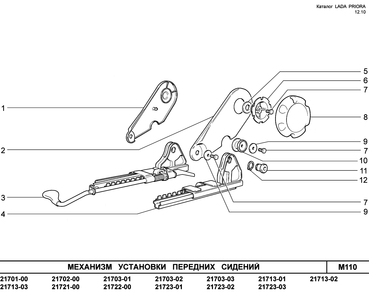 Механизм установки передних сидений ВАЗ 2170