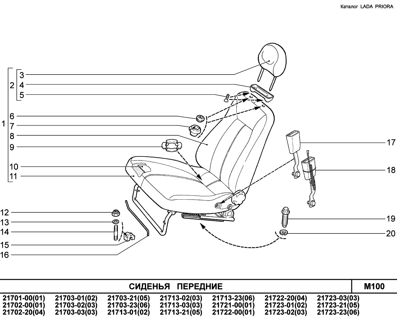 Механизм установки передних сидений ВАЗ 2170