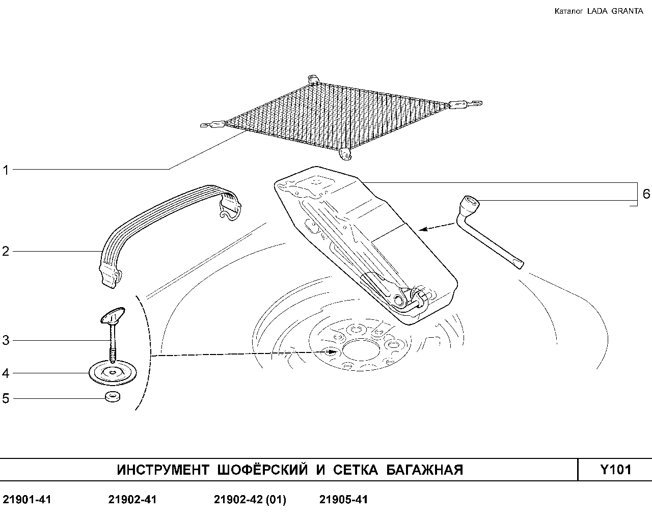 LADA GRANTA 01.2013 Инструмент шоферский и сетка багажника