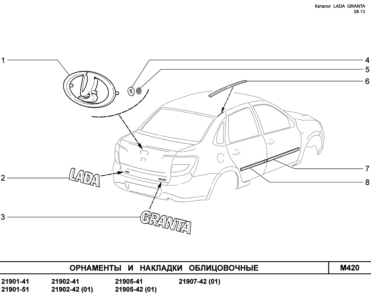 LADA GRANTA 08.2013 Орнаменты и  накладки облицовочные