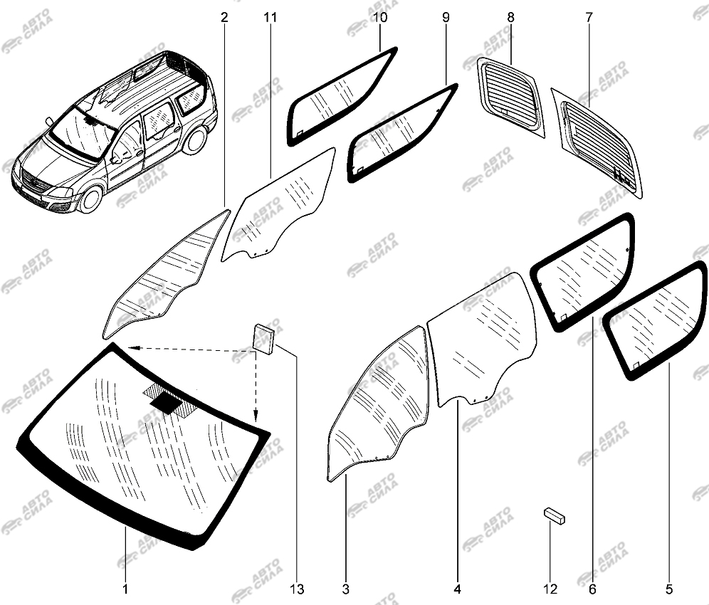 LADA LAGRUS 2012 Стекла (периметр кузова)