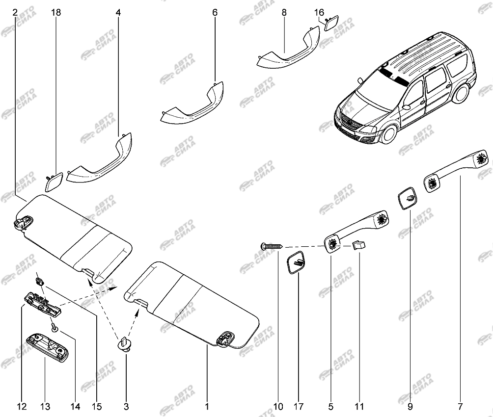 LADA LAGRUS 2012 Поручни, козырьки, ключки