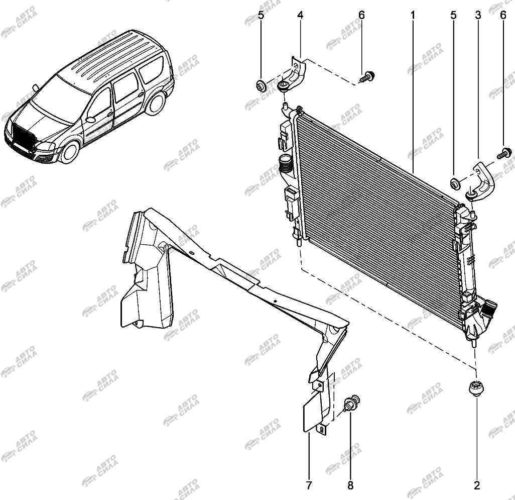 Радиатор охлаждения LADA Largus, Renault Logan, Sandero и Nissan Almera (для а/м