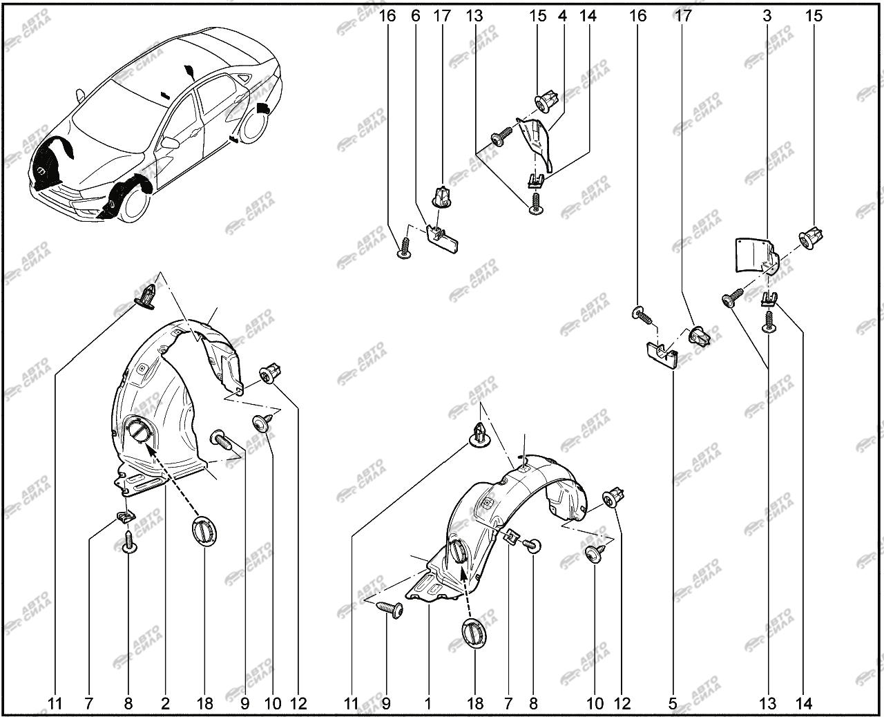 LADA VESTA 2015 564010. Щитки арок колёс