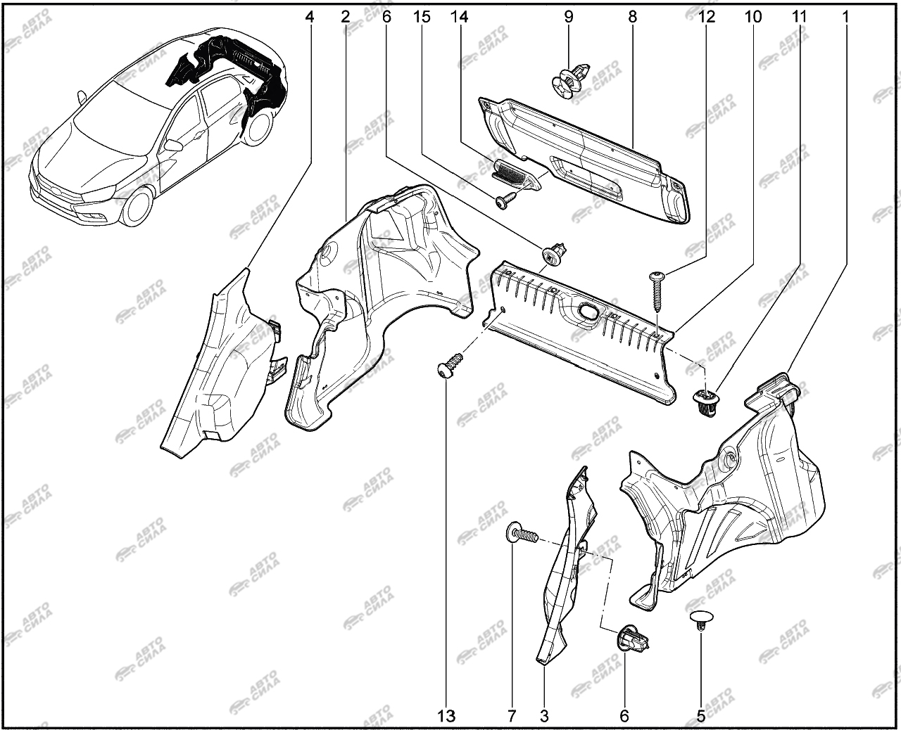 LADA VESTA 2015 710521. Обивка арки боковины