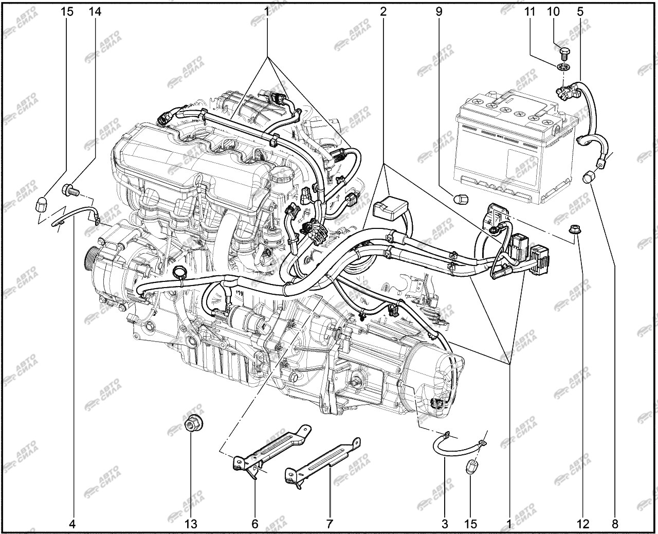 LADA VESTA 2015 880110. Жгуты проводов подкапотные